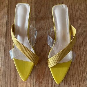 Yellow Color Block Chunky Heel